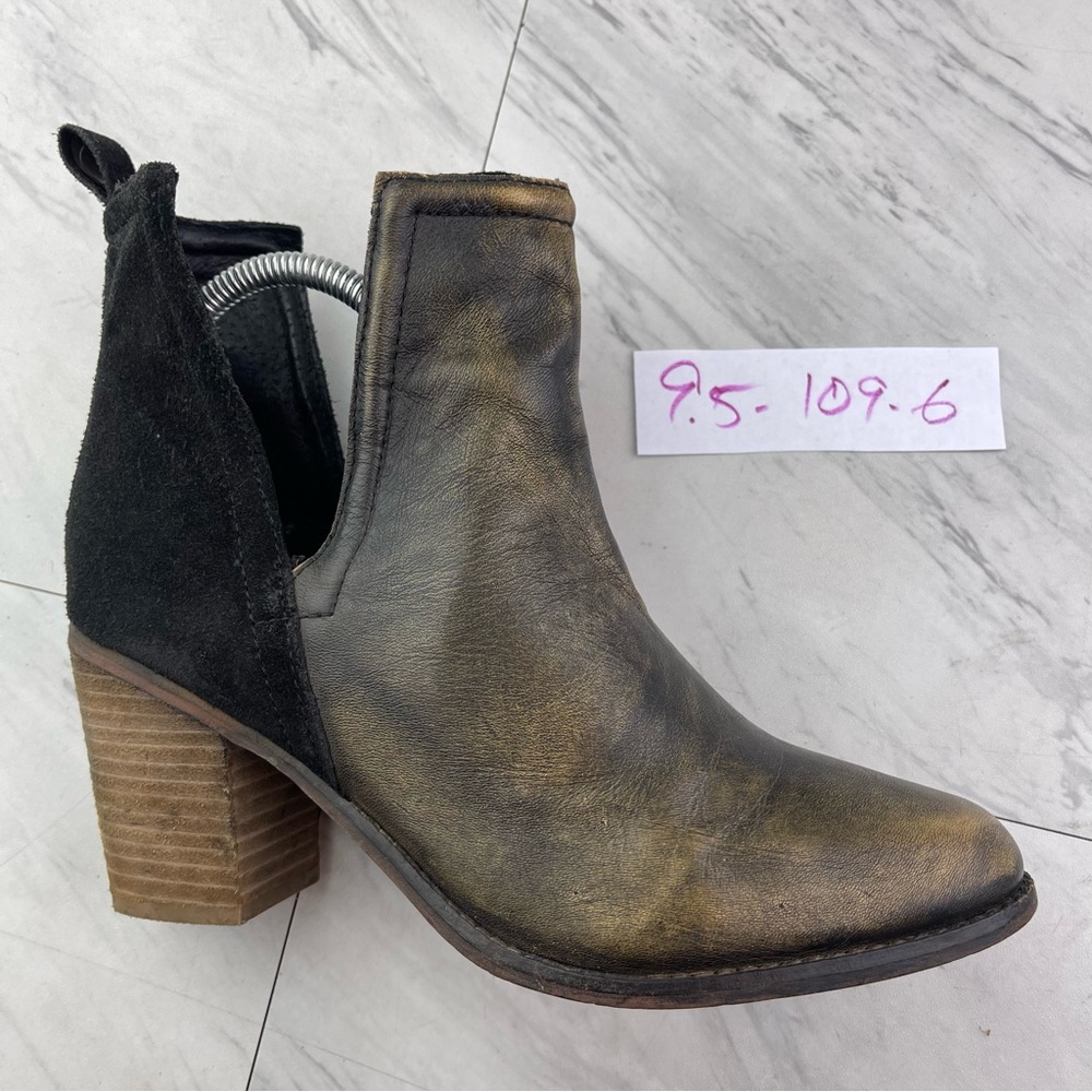 -Diba True Womens 9.5 M Later On Ankle Booties Black Brush Gold Leather Boots